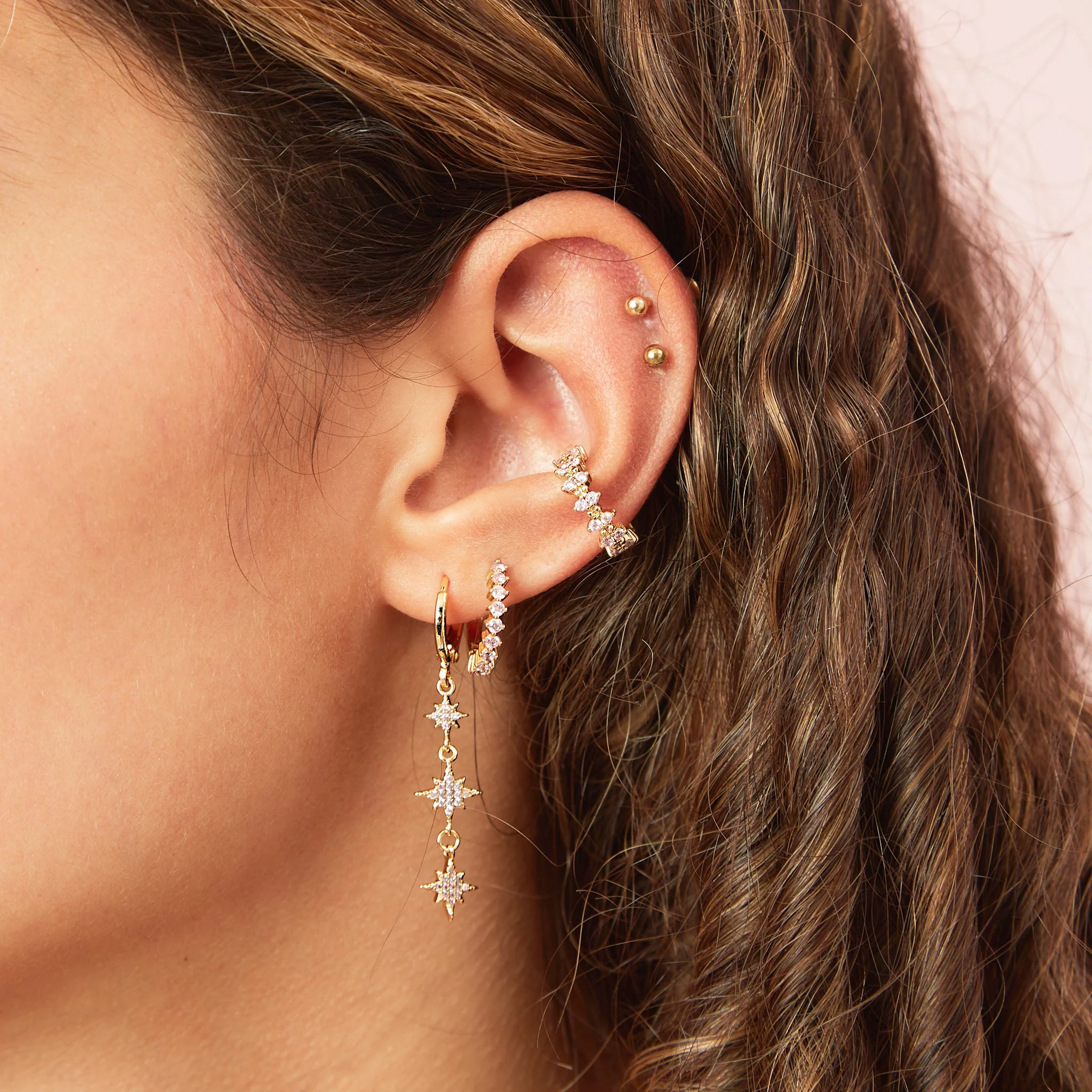 Romilly Droplet Star Huggie Earrings - Image 16